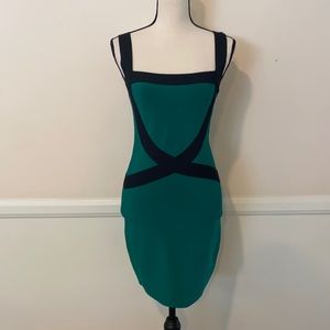 GUESS Green and Black Tight Midi Dress
